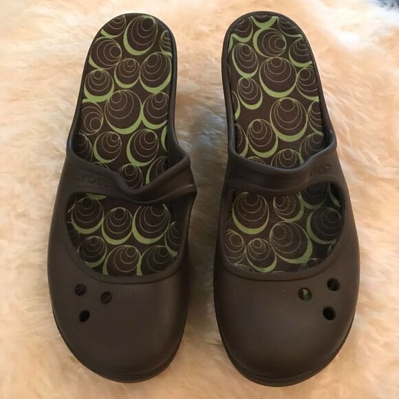 Crocs Frances Mary Janes Brown Wedge 10 Clog - Picture 5 of 8